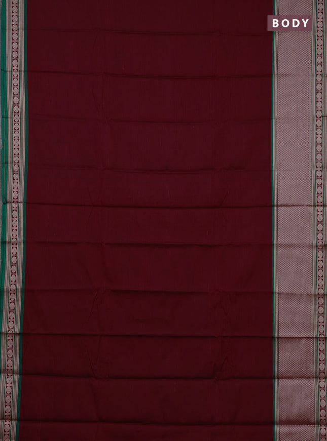 Narayanpet cotton saree maroon and green with plain body and long thread woven border