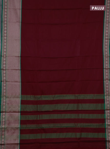 Narayanpet cotton saree maroon and green with plain body and long thread woven border