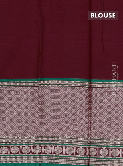 Narayanpet cotton saree maroon and green with plain body and long thread woven border