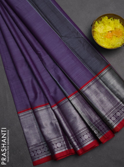 Narayanpet cotton saree pastel violet and maroon with plain body and long silver zari woven border