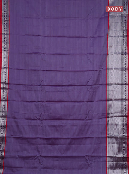 Narayanpet cotton saree pastel violet and maroon with plain body and long silver zari woven border