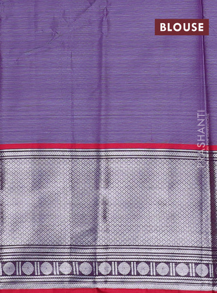 Narayanpet cotton saree pastel violet and maroon with plain body and long silver zari woven border