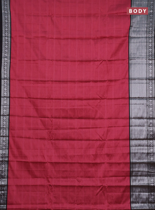 Narayanpet cotton saree pink shade and black with plain body and long silver zari woven border