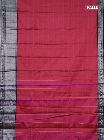 Narayanpet cotton saree pink shade and black with plain body and long silver zari woven border