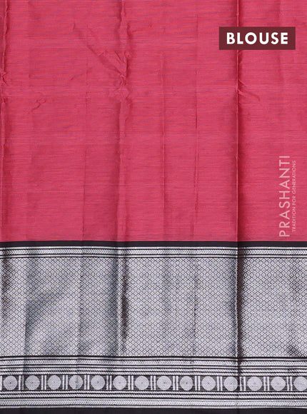 Narayanpet cotton saree pink shade and black with plain body and long silver zari woven border