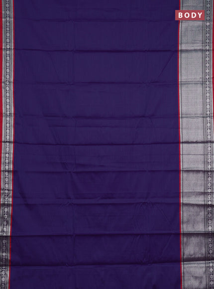 Narayanpet cotton saree blue and maroon with plain body and silver zari woven border