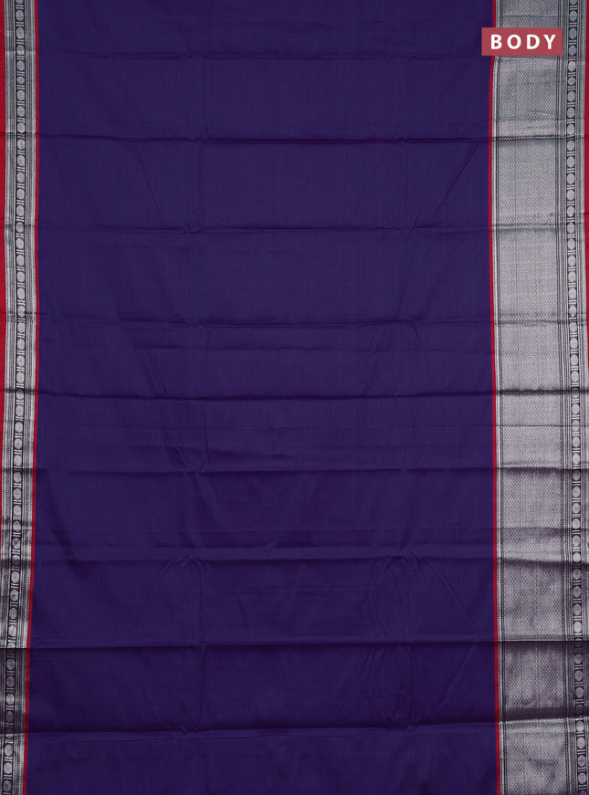 Narayanpet cotton saree blue and maroon with plain body and silver zari woven border