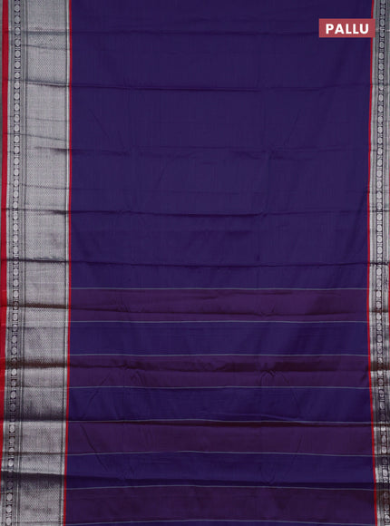 Narayanpet cotton saree blue and maroon with plain body and silver zari woven border