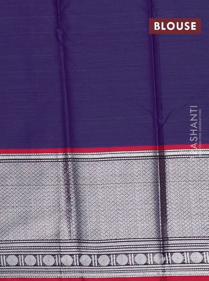 Narayanpet cotton saree blue and maroon with plain body and silver zari woven border