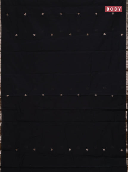 Semi maheswari cotton saree black and mehendi green with zari woven buttas and small zari woven border