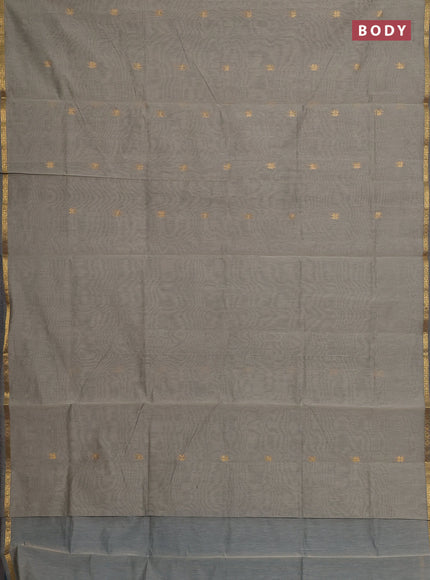 Semi maheswari cotton saree pastel grey and cs blue with zari woven buttas and small zari woven border
