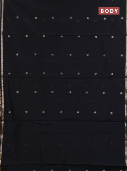 Semi maheswari cotton saree black and green shade with zari woven buttas and small zari woven border