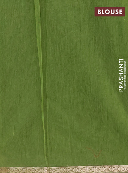 Semi maheswari cotton saree black and green shade with zari woven buttas and small zari woven border