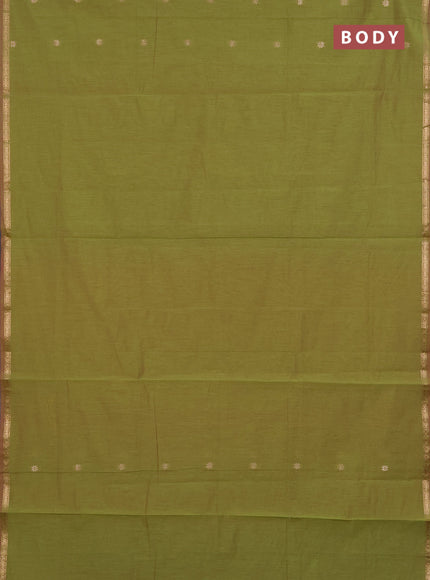 Semi maheswari cotton saree light green and pink with zari woven buttas and small zari woven border