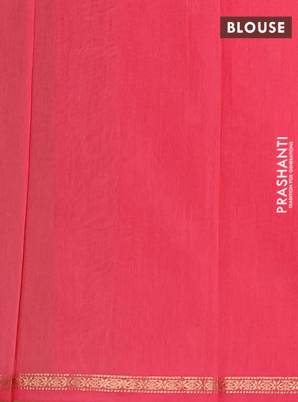 Semi maheswari cotton saree light green and pink with zari woven buttas and small zari woven border