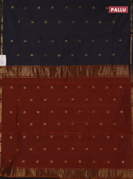 Semi maheswari cotton saree elephant grey and rust with zari woven buttas and small zari woven border