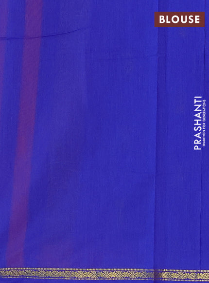 Semi maheswari cotton saree orange and blue with zari woven buttas and small zari woven border