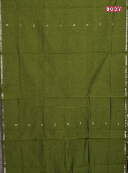 Semi maheswari cotton saree green shade and black with zari woven buttas and small zari woven border
