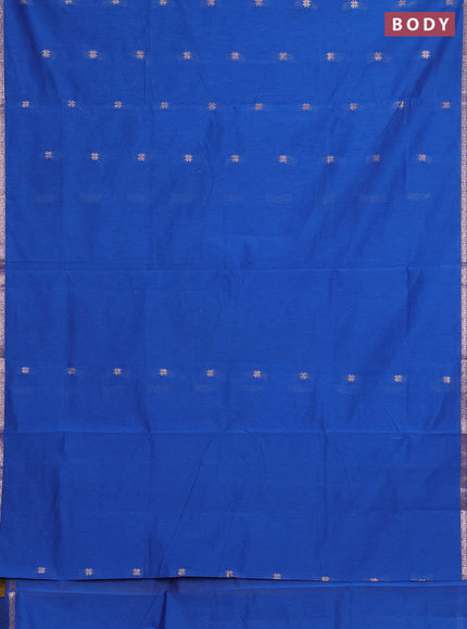 Semi maheswari cotton saree blue and mustard yellow with zari woven buttas and small zari woven border