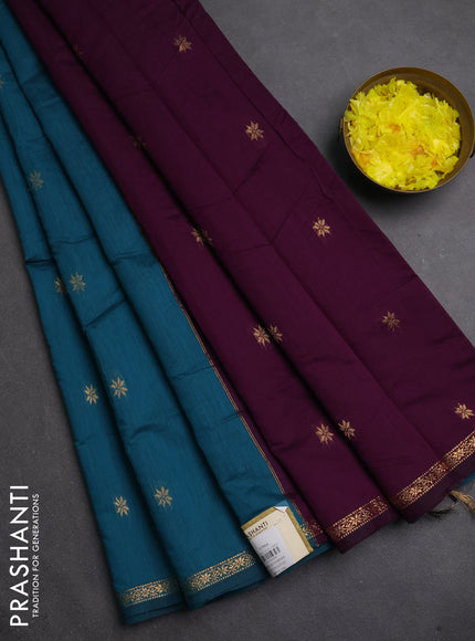 Semi maheswari cotton saree teal green and purple with zari woven buttas and small zari woven border