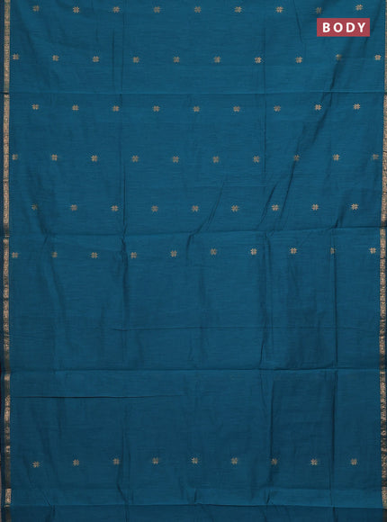 Semi maheswari cotton saree teal green and purple with zari woven buttas and small zari woven border