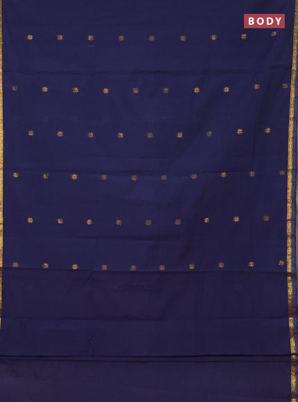 Semi maheswari cotton saree navy blue and orange with zari woven buttas and small zari woven border