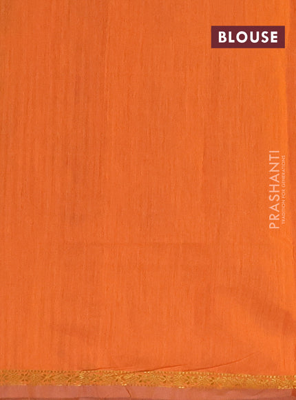 Semi maheswari cotton saree navy blue and orange with zari woven buttas and small zari woven border