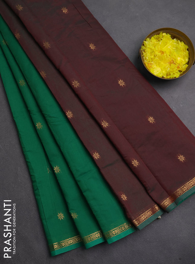 Semi maheswari cotton saree green and manthulir green with zari woven buttas and small zari woven border