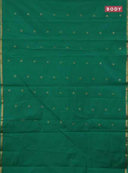 Semi maheswari cotton saree green and manthulir green with zari woven buttas and small zari woven border