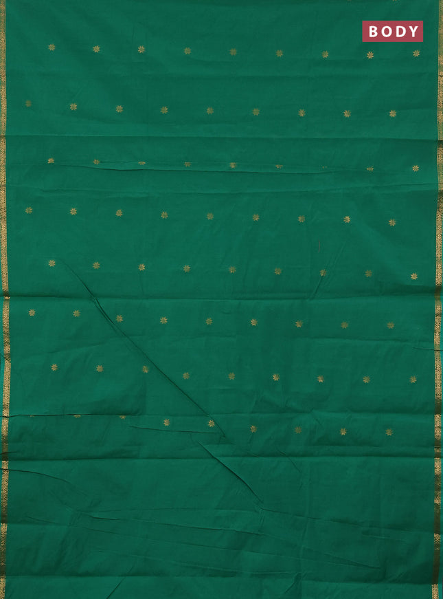 Semi maheswari cotton saree green and manthulir green with zari woven buttas and small zari woven border