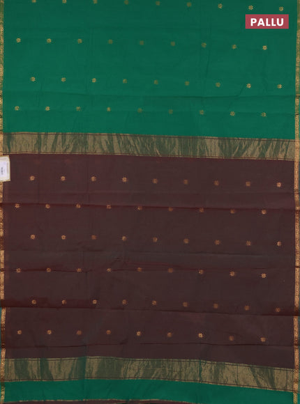 Semi maheswari cotton saree green and manthulir green with zari woven buttas and small zari woven border