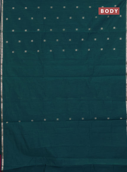 Semi maheswari cotton saree teal green and purple with zari woven buttas and small zari woven border