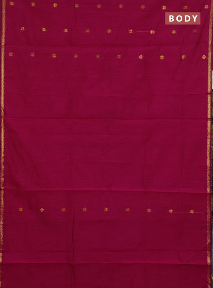 Semi maheswari cotton saree dark magenta pink and black with zari woven buttas and small zari woven border