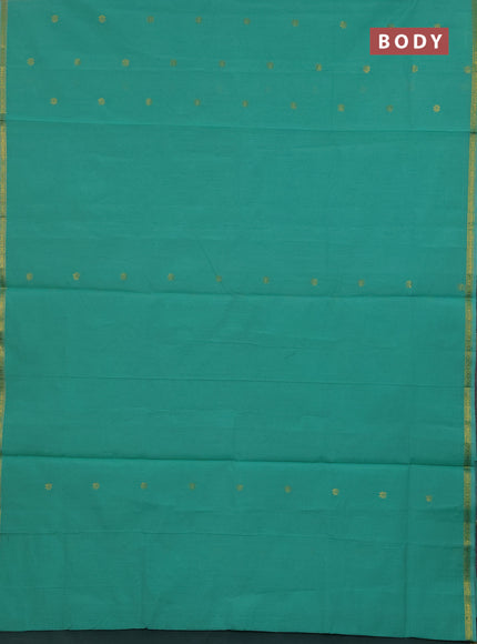 Semi maheswari cotton saree teal green and green with zari woven buttas and small zari woven border