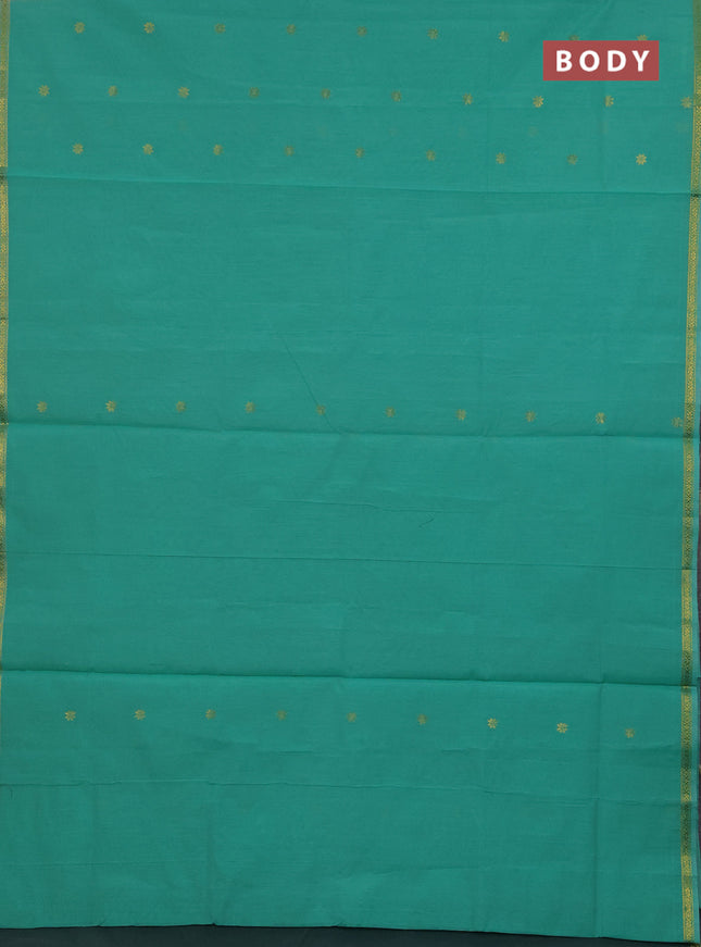 Semi maheswari cotton saree teal green and green with zari woven buttas and small zari woven border