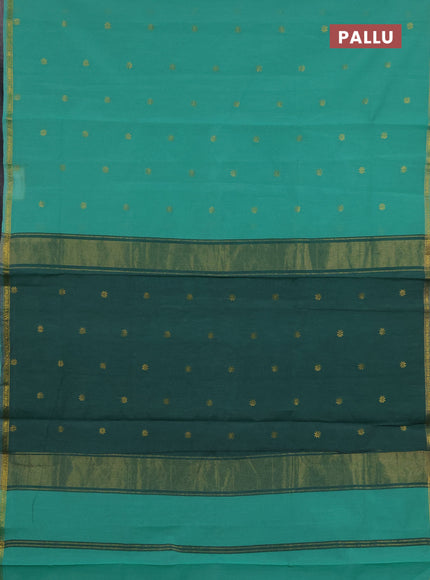 Semi maheswari cotton saree teal green and green with zari woven buttas and small zari woven border