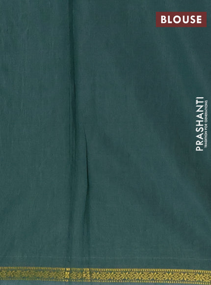 Semi maheswari cotton saree teal green and green with zari woven buttas and small zari woven border