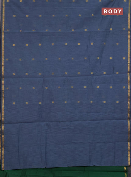 Semi maheswari cotton saree grey and green with zari woven buttas and small zari woven border