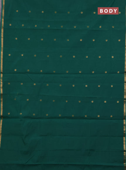 Semi maheswari cotton saree green and purple with zari woven buttas and small zari woven border