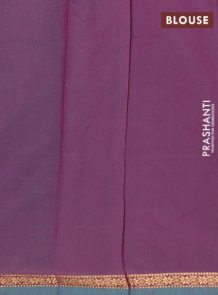 Semi maheswari cotton saree green and purple with zari woven buttas and small zari woven border