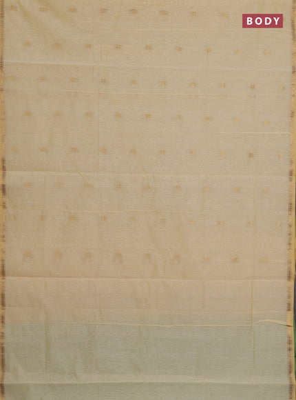 Semi maheswari cotton saree pale yellow and teal green with zari woven buttas and small zari woven border