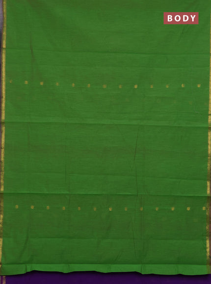 Semi maheswari cotton saree light green and purple with zari woven buttas and small zari woven border