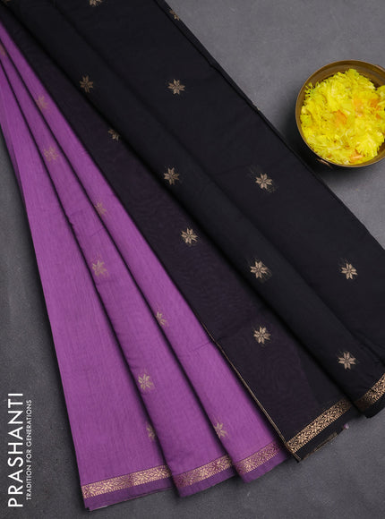 Semi maheswari cotton saree lavender and black with zari woven buttas and small zari woven border