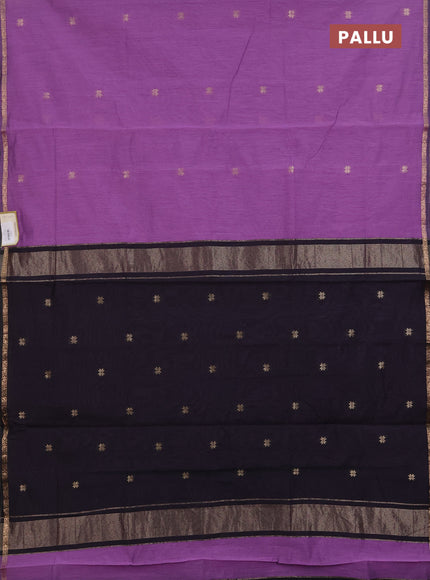 Semi maheswari cotton saree lavender and black with zari woven buttas and small zari woven border