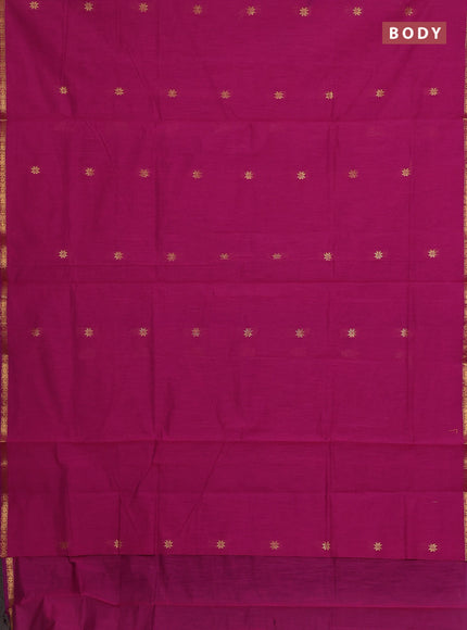 Semi maheswari cotton saree pink and violet with zari woven buttas and small zari woven border