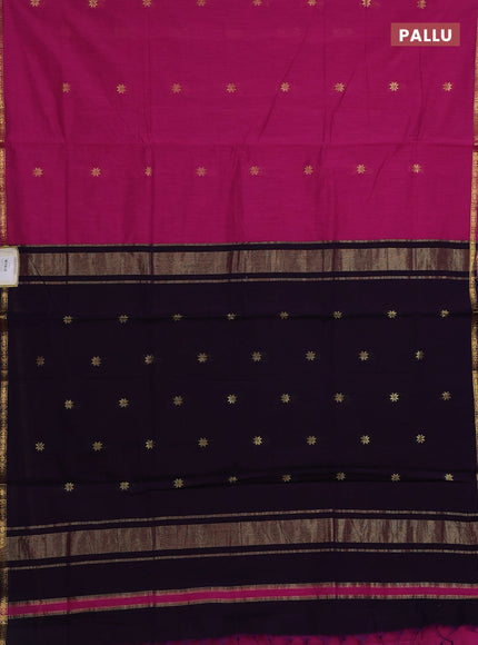 Semi maheswari cotton saree pink and violet with zari woven buttas and small zari woven border