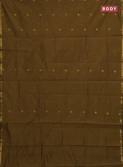 Semi maheswari cotton saree mehendi green and black with zari woven buttas and small zari woven border