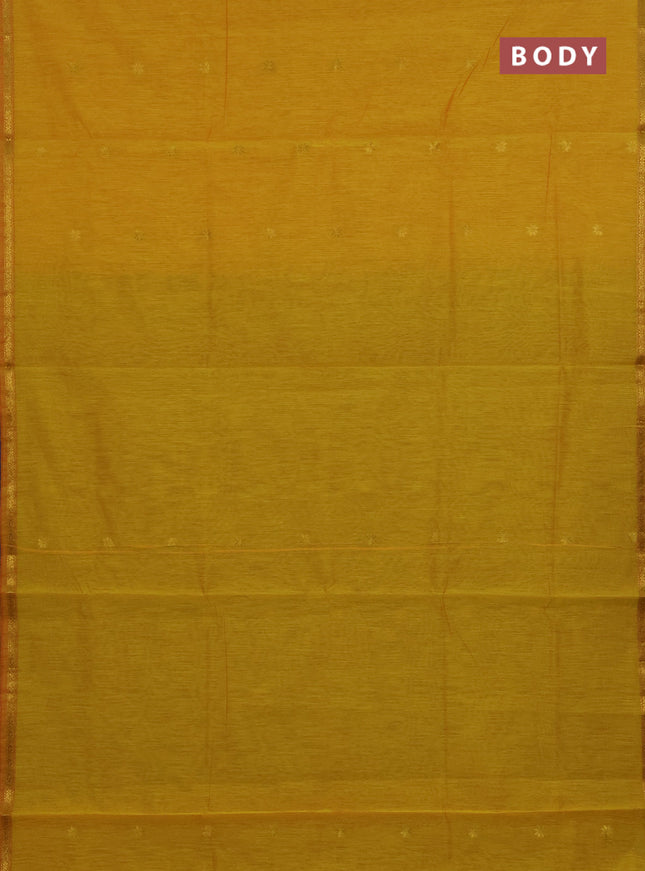 Semi maheswari cotton saree yellow and blue with zari woven buttas and small zari woven border