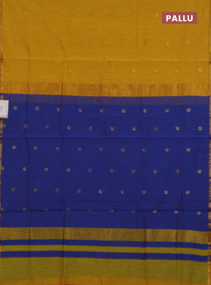 Semi maheswari cotton saree yellow and blue with zari woven buttas and small zari woven border