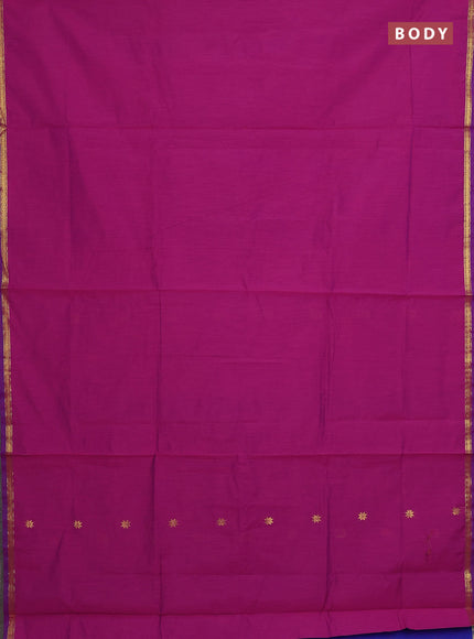 Semi maheswari cotton saree pink and blue with zari woven buttas and small zari woven border